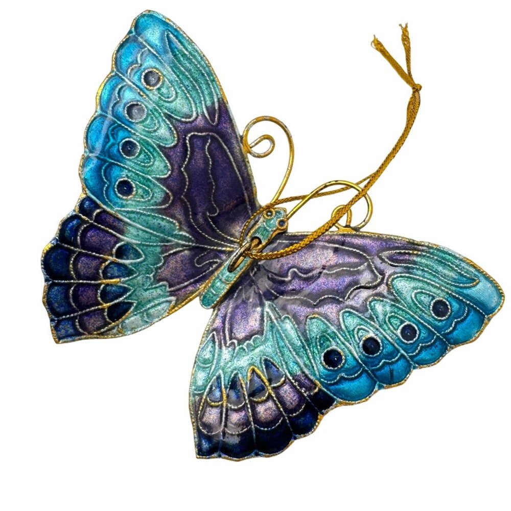 Enamel Butterfly Ornament Purple & Blue 3.5" Hanging Decoration